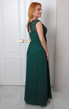 Vestido largo con encaje y lentejuela