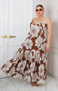 Vestido café floral de tirantes