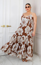 Vestido café floral de tirantes