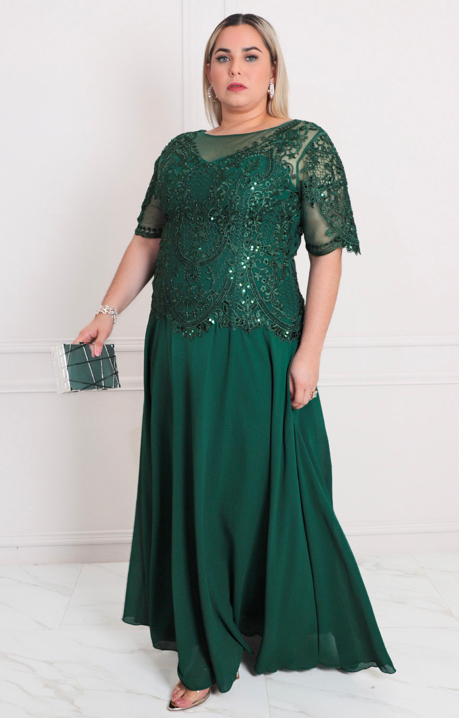 Vestido verde con aplicaciones - VESTIDO LARGO CURVY Boutiquemirel 