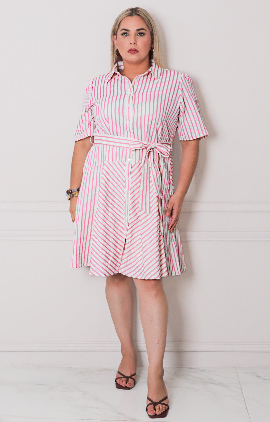 Vestido rosa de rayas - VESTIDO CORTO CURVY Boutiquemirel 