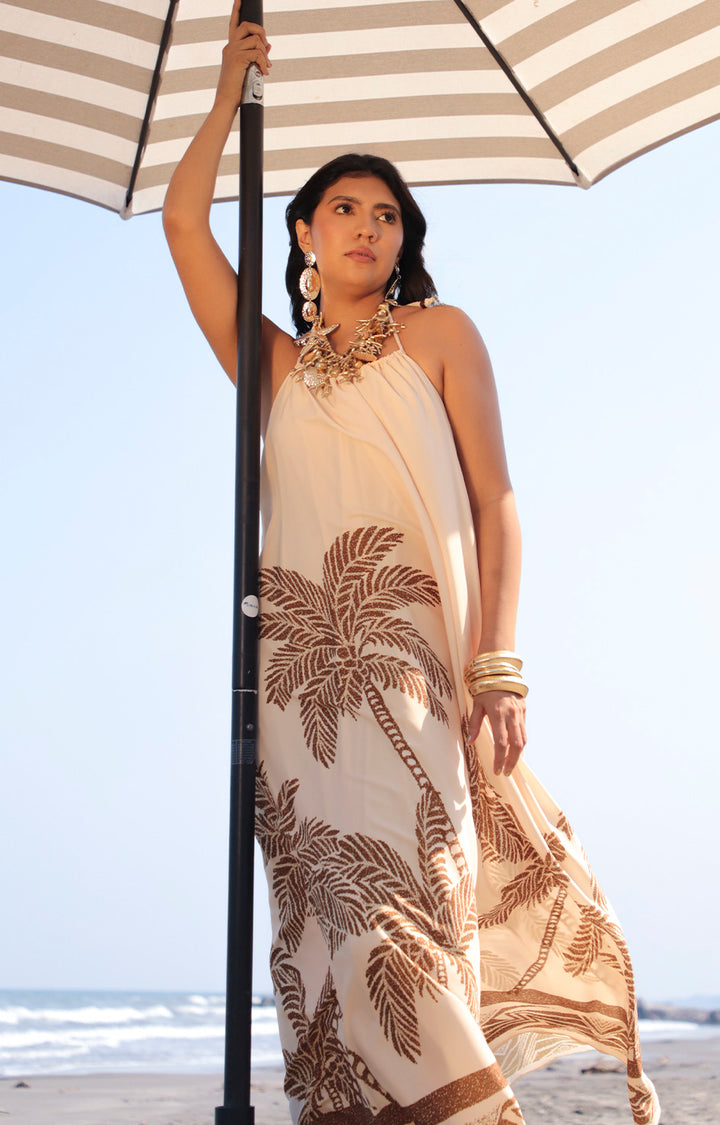 V*2-26*TOMATO*ID23211*BEIGE ESTAMPADO - VESTIDO LARGO REGULAR Boutiquemirel 