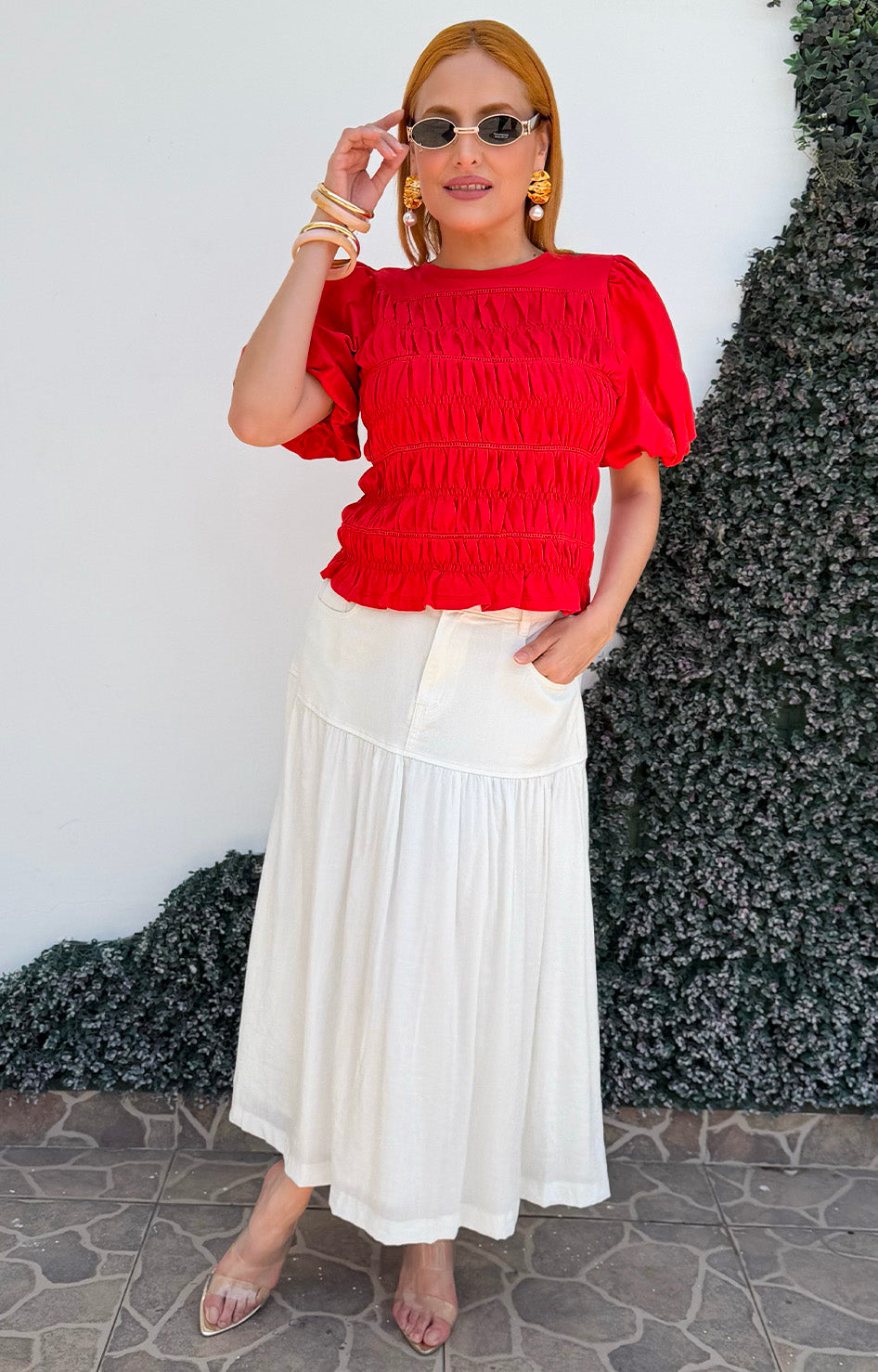 Blusa roja con detalle fruncido - BLUSAS REGULAR Boutiquemirel 