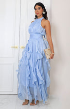 Vestido azul con olanes