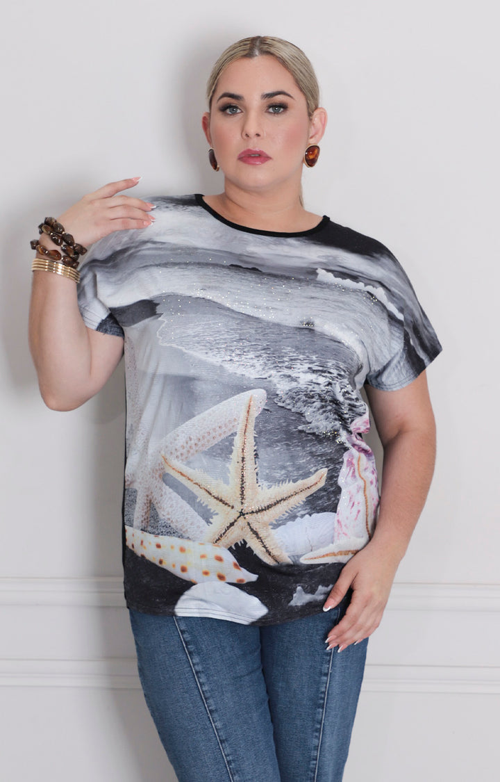 Blusa negra estampada - BLUSA CURVY Boutiquemirel 
