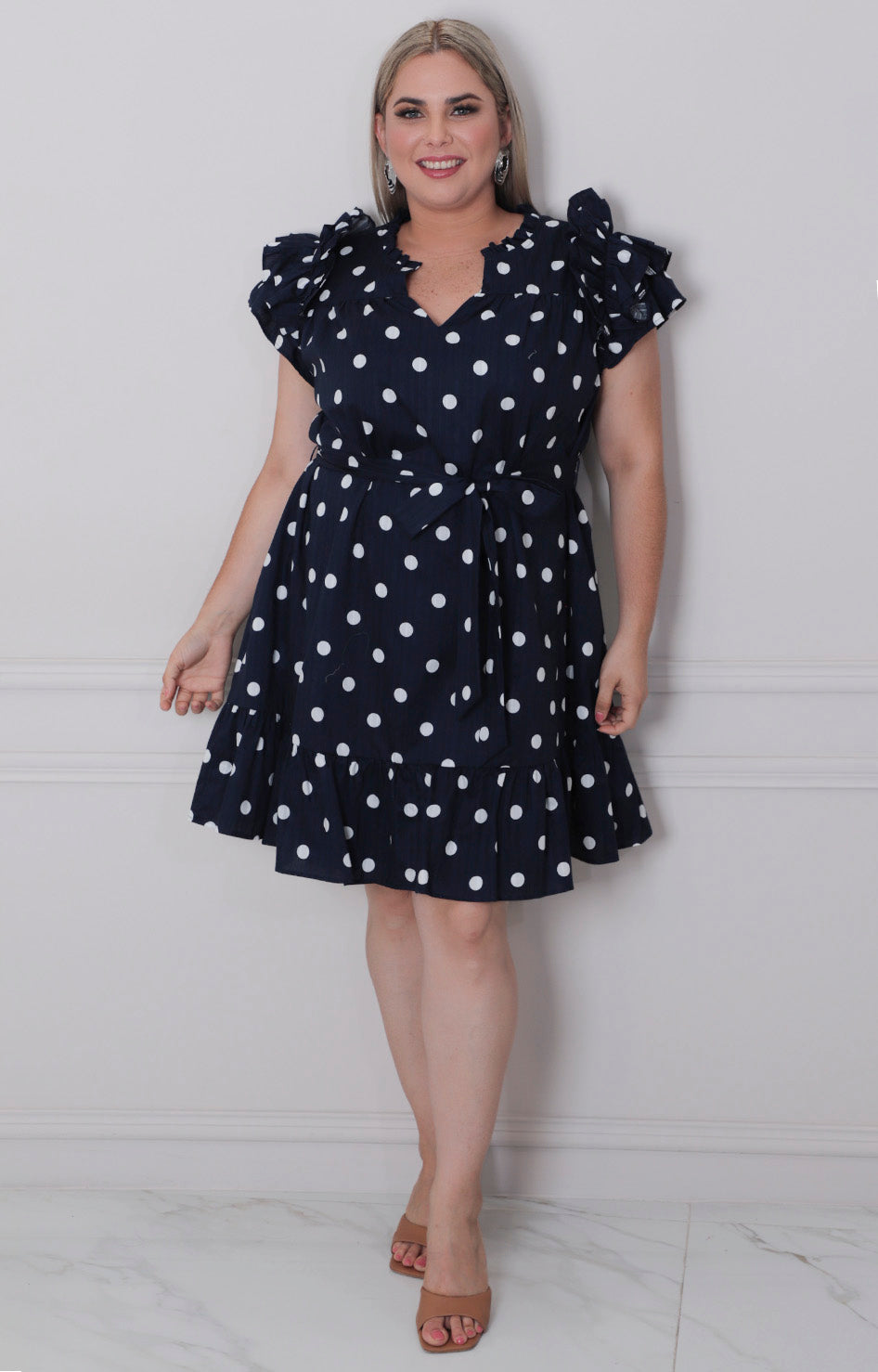 Vestido azul estampado polka dots - VESTIDO CORTO CURVY Boutiquemirel 