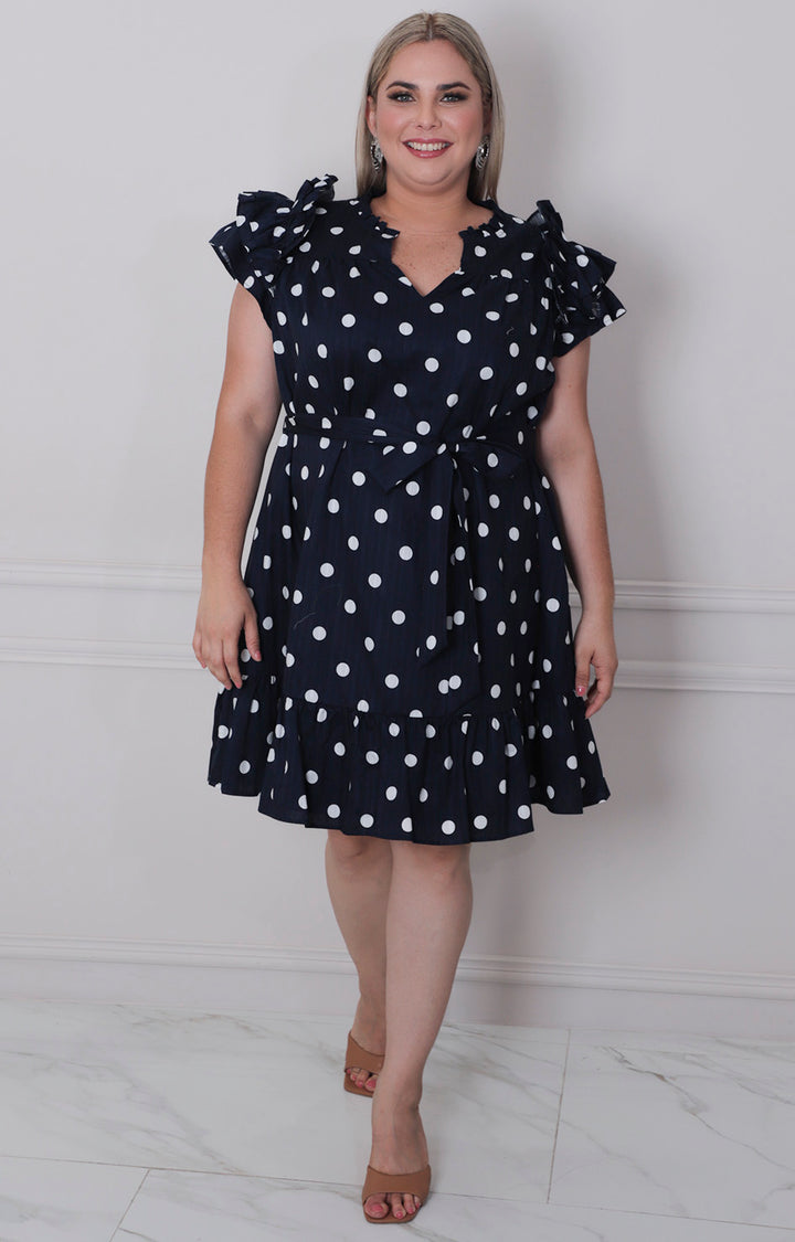 Vestido azul estampado polka dots - VESTIDO CORTO CURVY Boutiquemirel 