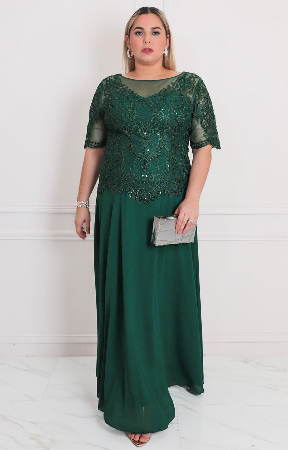 Vestido verde con aplicaciones - VESTIDO LARGO CURVY Boutiquemirel 