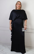 Vestido largo curvy Boutiquemirel con olanes y drapeado, diseño elegante de cuerpo completo