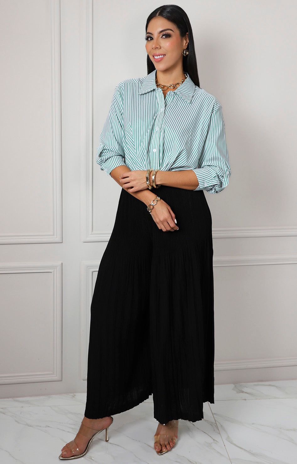 Blusa camisera de rayas con manga 3/4