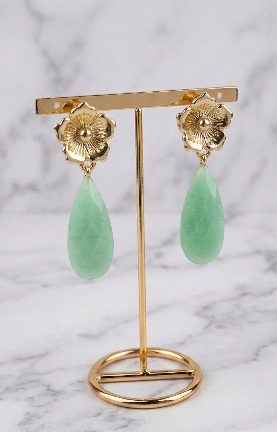 Aretes flor y jade verde - ARETES Boutiquemirel 