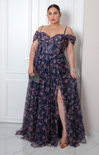 Vestido largo con escote en V estampado floral