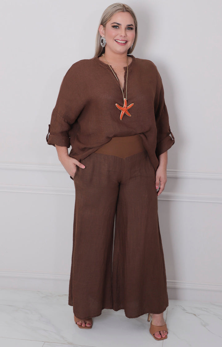 Pantalón de lino café - PANTALON Boutiquemirel 