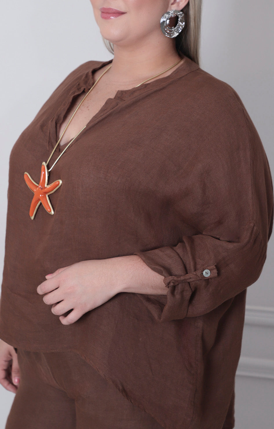 Blusa de lino café - BLUSA Boutiquemirel 