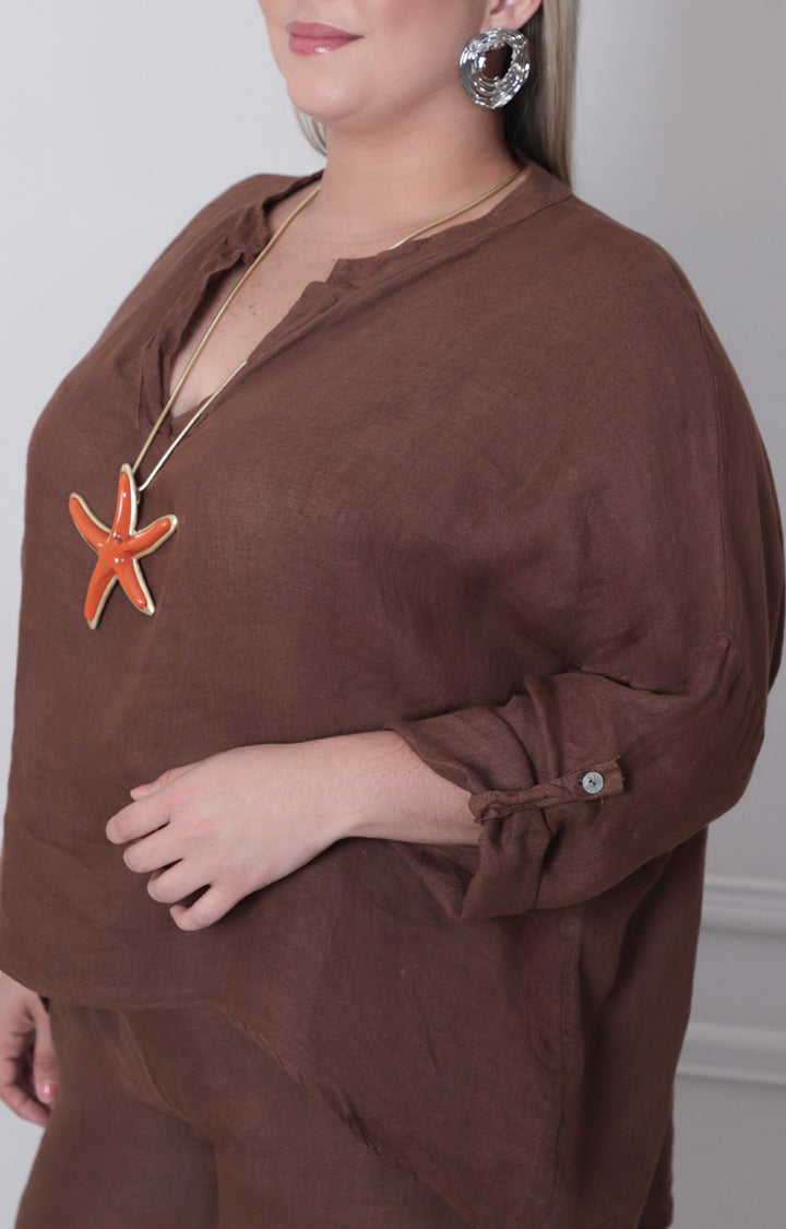 Blusa de lino café - BLUSA Boutiquemirel 
