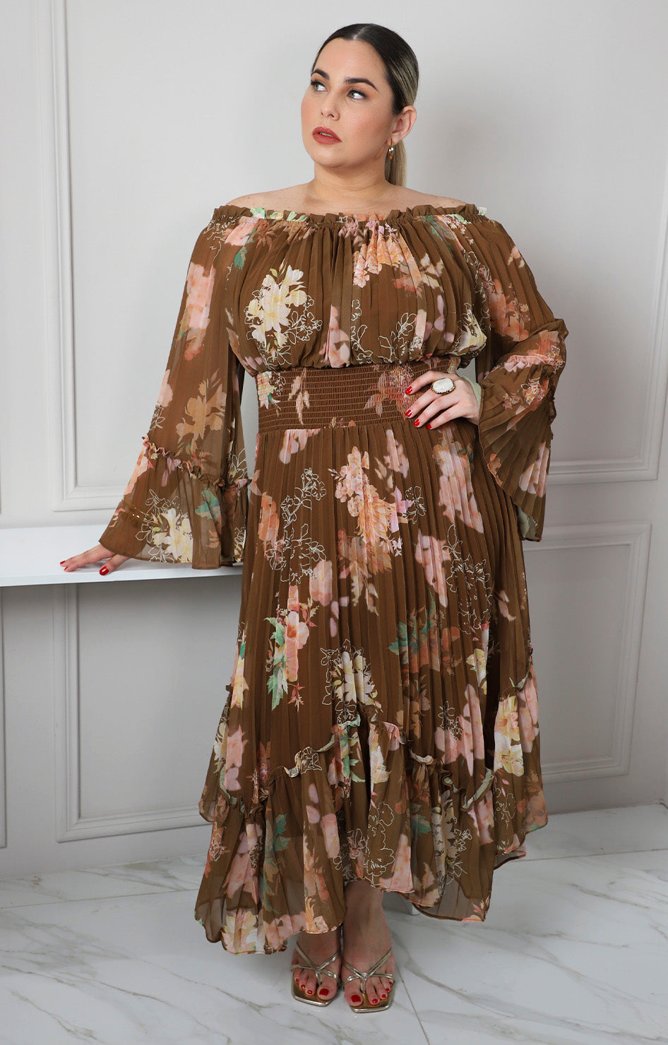 Vestido Largo Estampado Floral con mangas largas