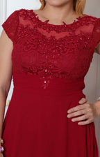 Vestido largo vino con encaje