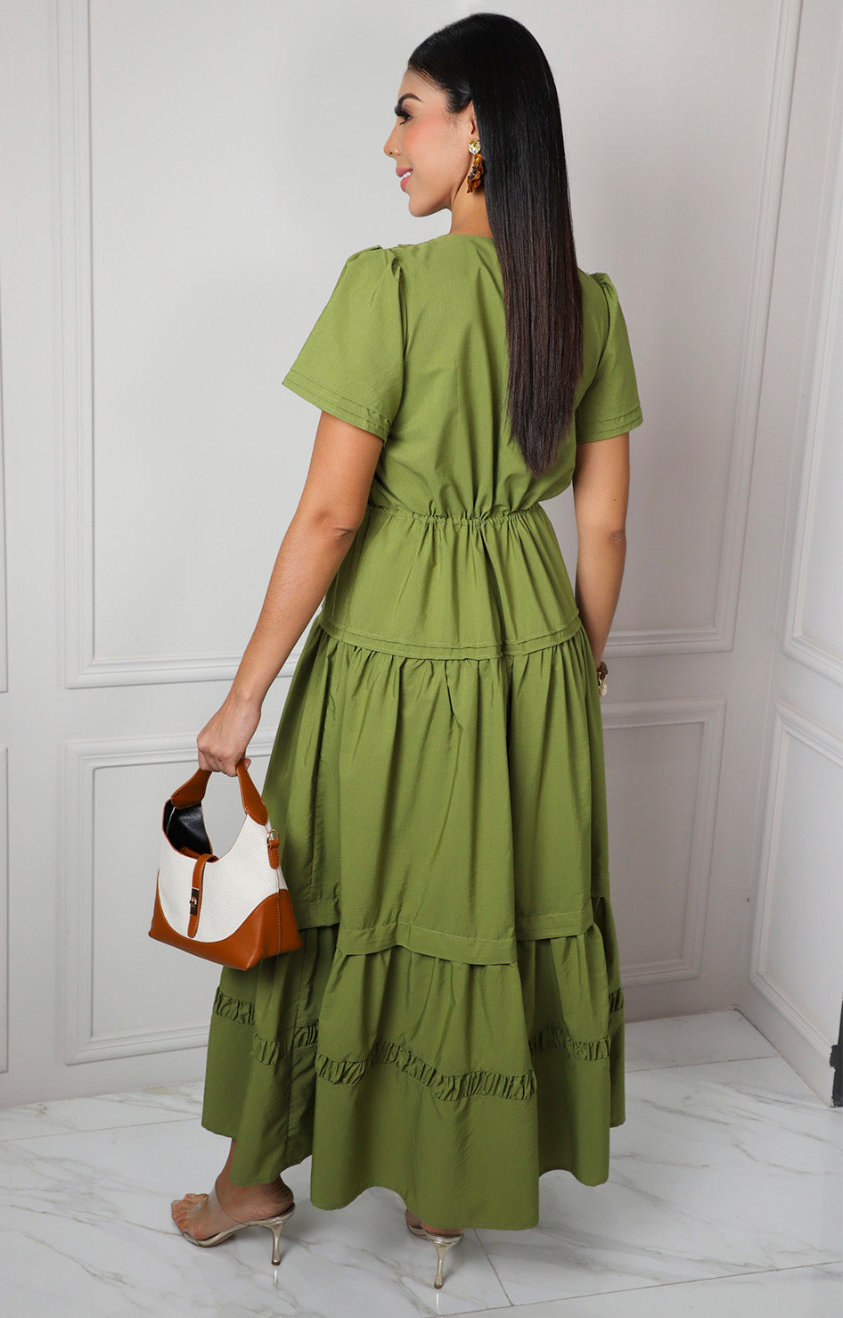 Vestido verde largo escote en V