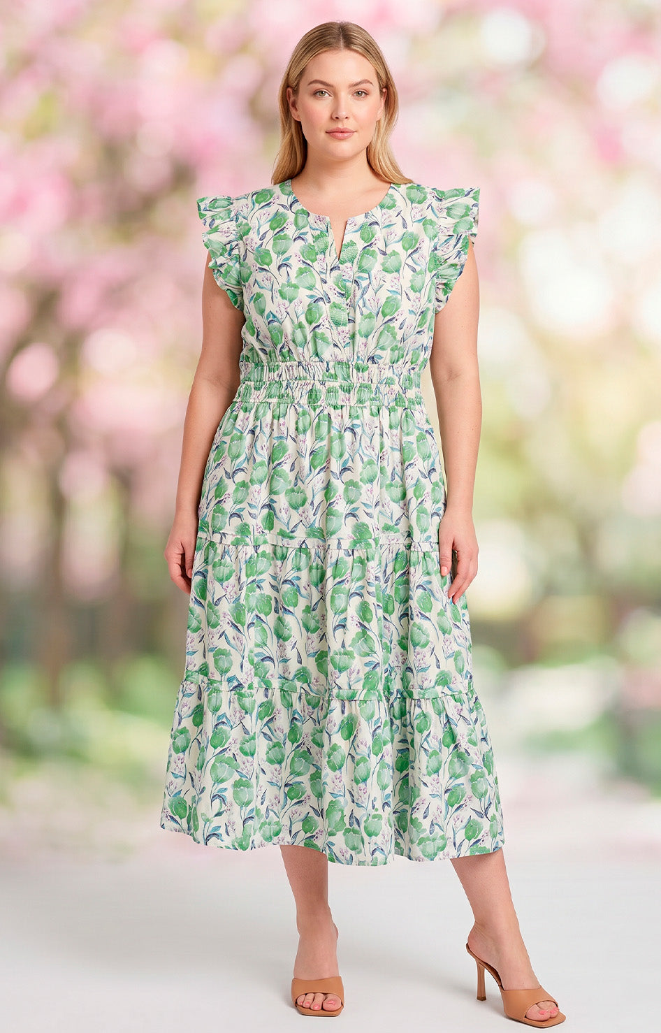 Vestido blanco con estampado verde - VESTIDO LARGO CURVY Boutiquemirel 