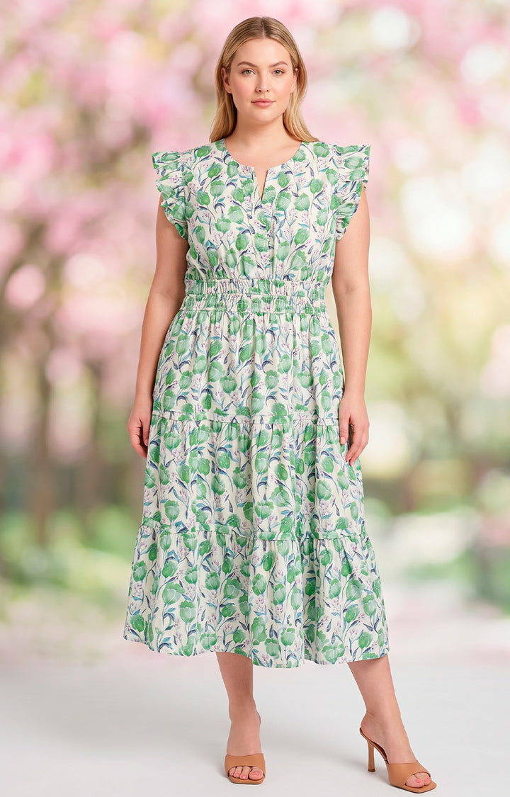 Vestido blanco con estampado verde - VESTIDO LARGO CURVY Boutiquemirel 
