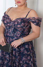 Vestido largo con escote en V estampado floral