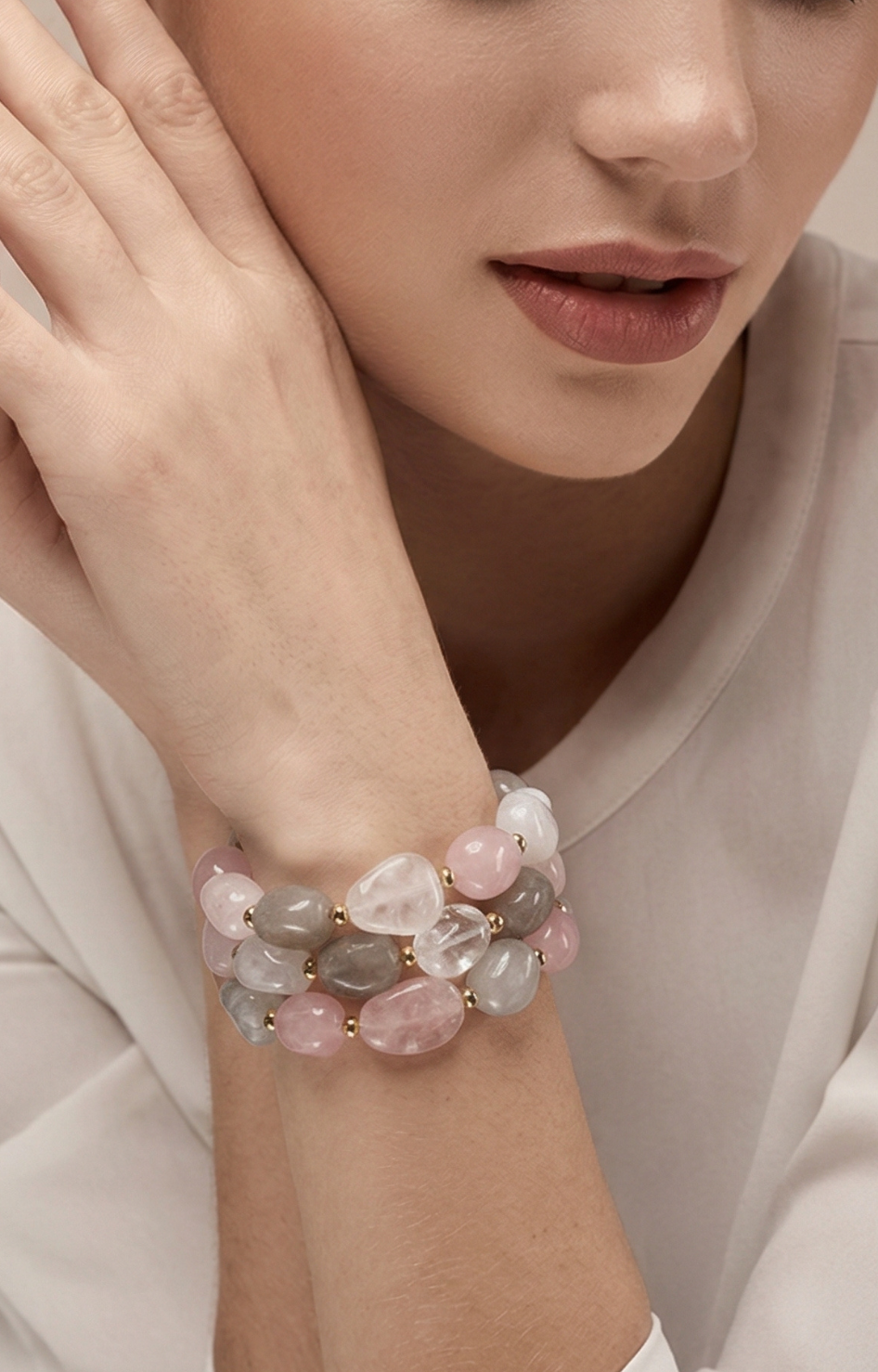 Pulsera de Cuarzo Rosa y Gris - PULSERA Boutiquemirel 