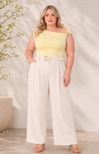 Pantalón liso con cinturón - PANTALON CURVY Boutiquemirel 