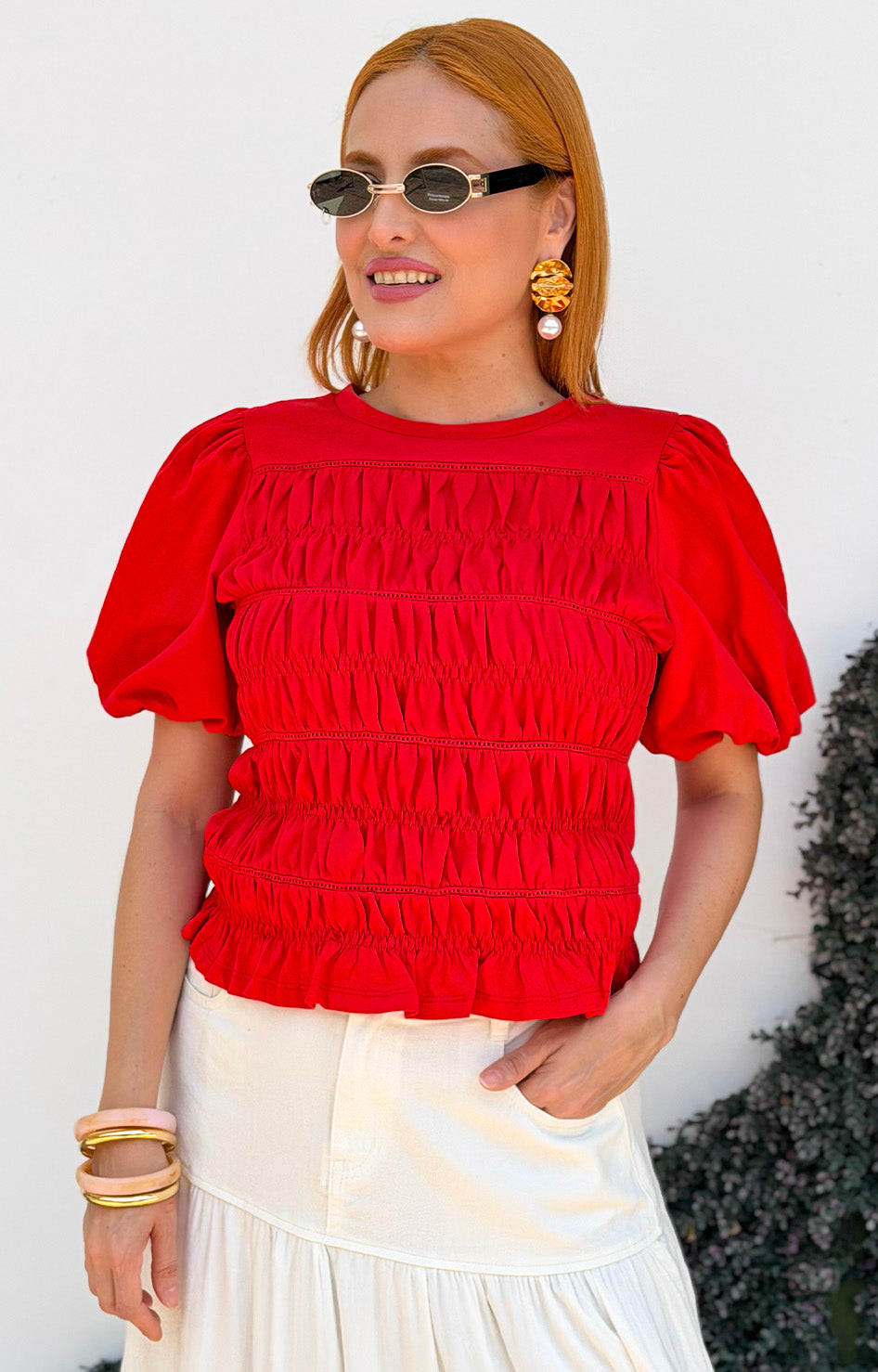 Blusa roja con detalle fruncido - BLUSAS REGULAR Boutiquemirel 