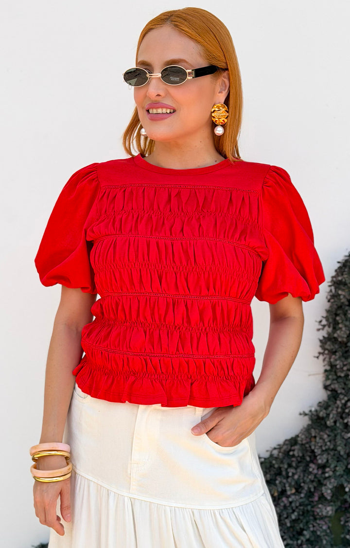 Blusa roja con detalle fruncido - BLUSAS REGULAR Boutiquemirel 