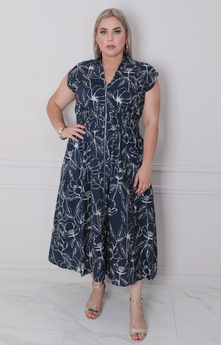 V*2-26*SHE+SKY*PST1239*AZUL MARINO ESTAMPADO - VESTIDO LARGO CURVY Boutiquemirel 