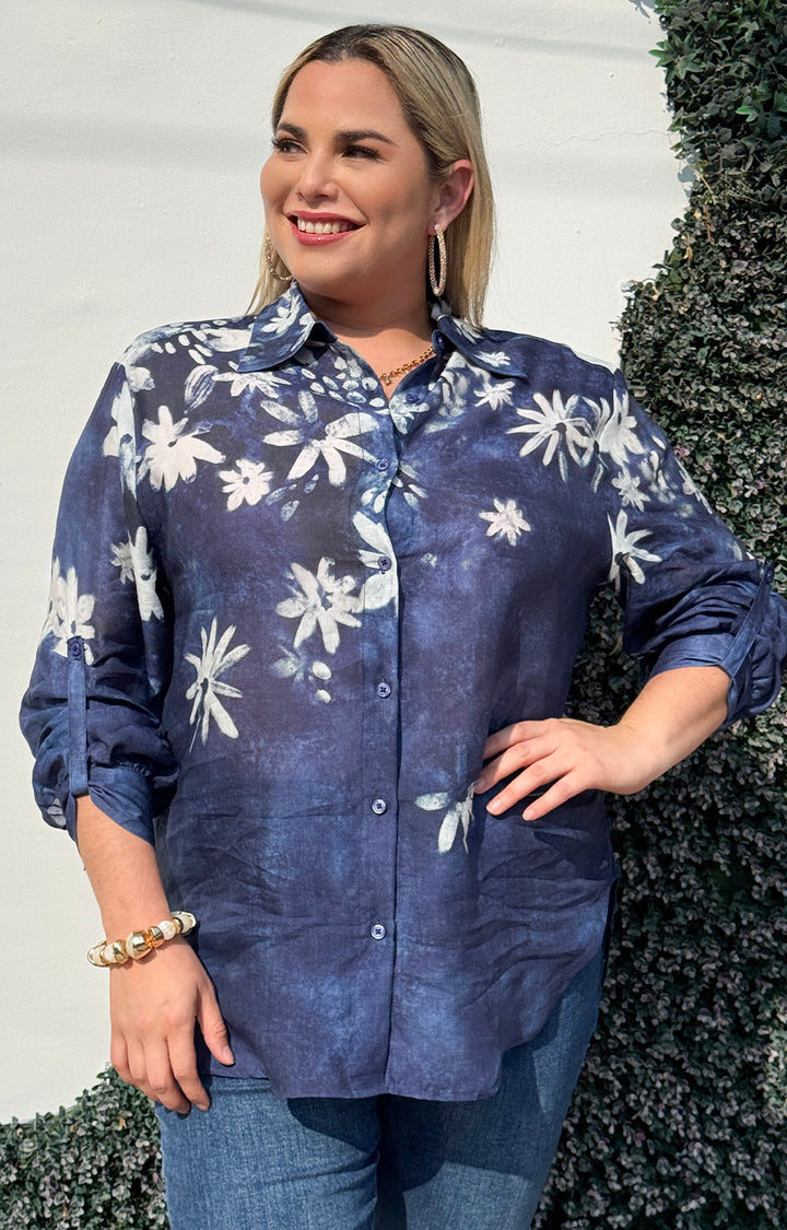 blusa azul con estampado - BLUSAS REGULAR Boutiquemirel 