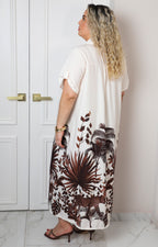 Vestido camisero largo con estampado tropical