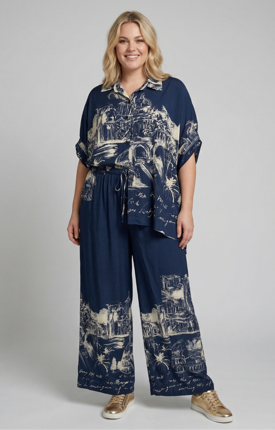 Conjunto azul estampado satinado - CONJUNTO XL Boutiquemirel 