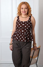 Blusa peplum café con polka dots