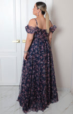 Vestido largo con escote en V estampado floral