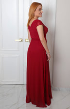 Vestido largo vino con encaje
