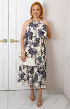 Vestido beige halter con estampado floral