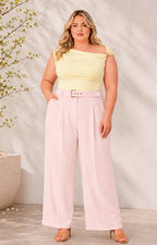 Pantalón liso con cinturón - PANTALON CURVY Boutiquemirel 