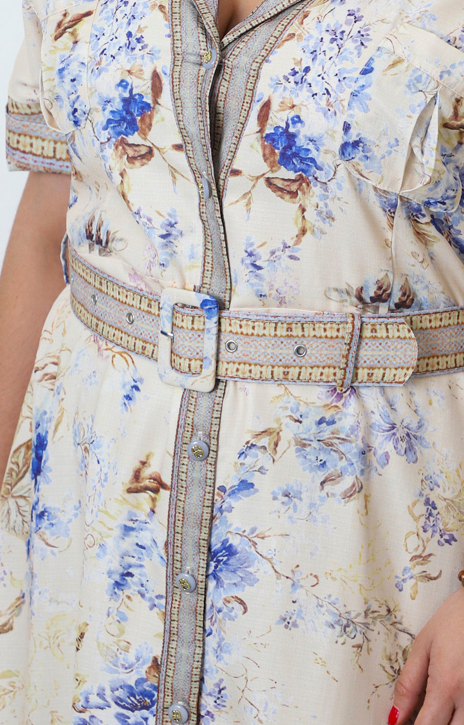 Vestido largo floral con cinturón
