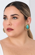 Aretes broquel dorados con piedra turquesa