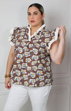 Blusa floral café con olán