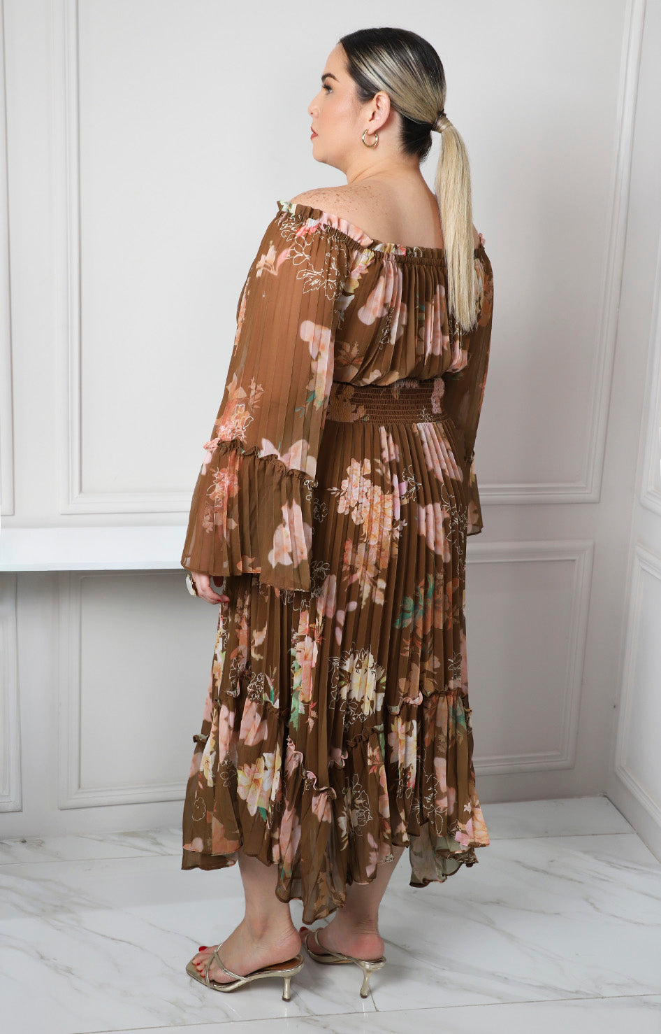 Vestido Largo Estampado Floral con mangas largas