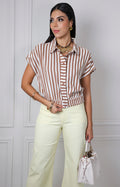 Blusa camisera con rayas café