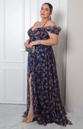Vestido largo con escote en V estampado floral