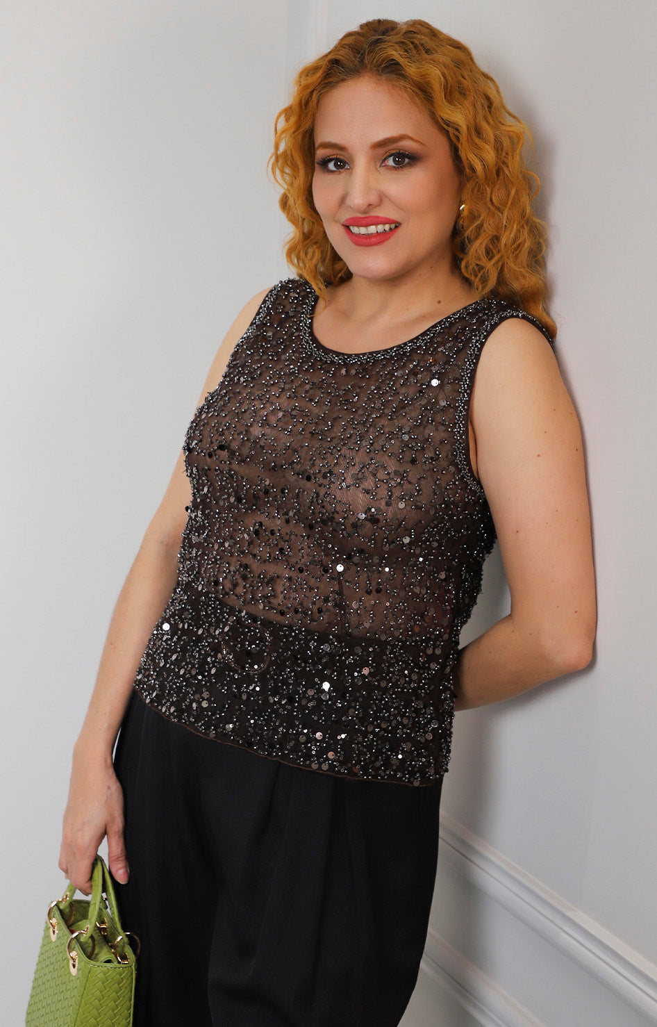 Blusa sin manga con lentejuelas