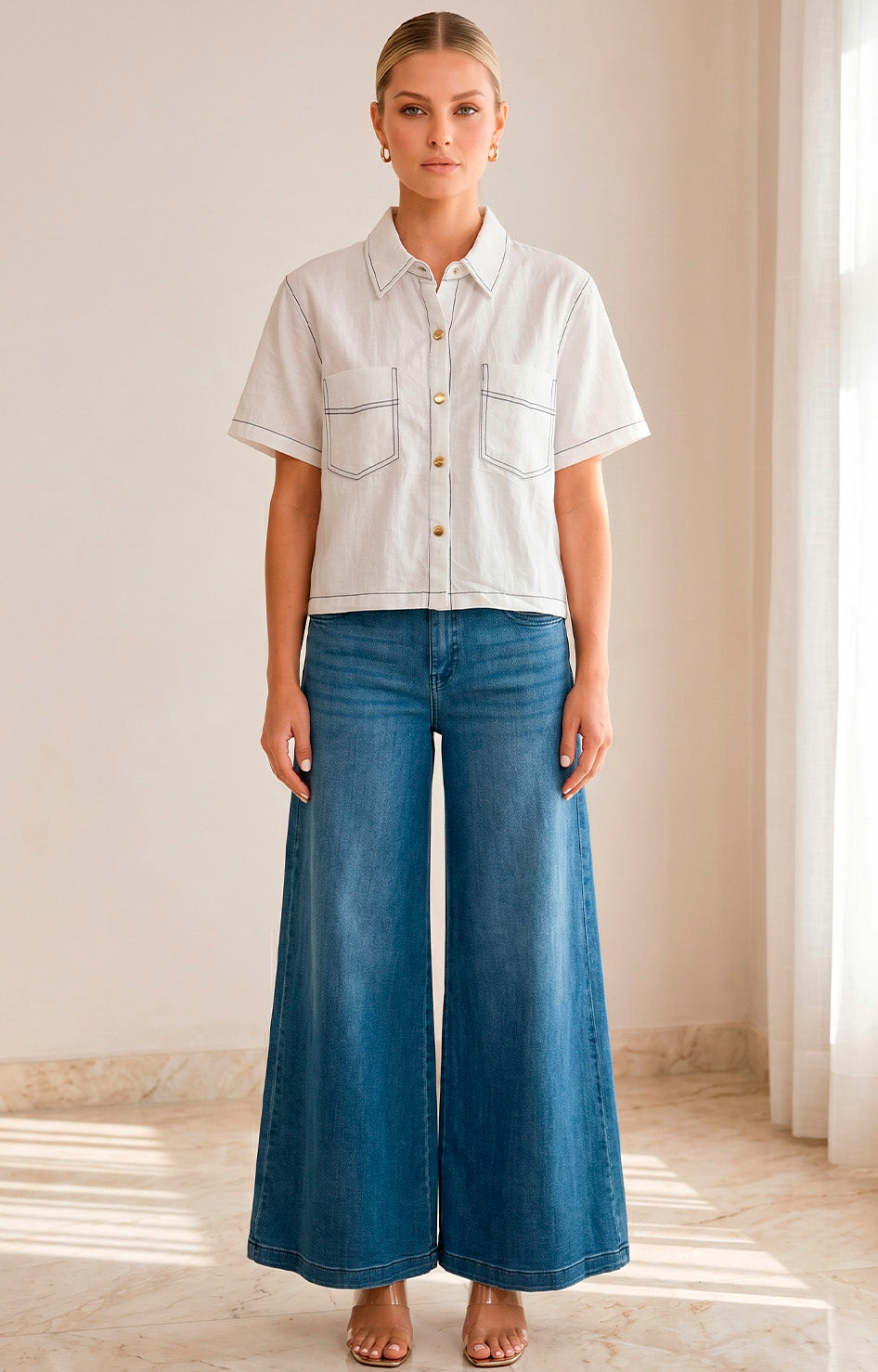 Blusa camisera con bolsillos