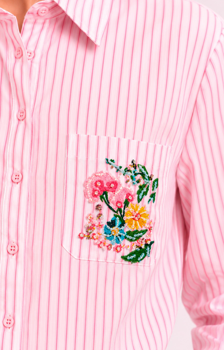 Blusa con rayas rosas y bolsillo estampado - BLUSAS REGULAR Boutiquemirel 