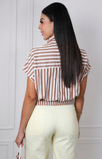 Blusa camisera con rayas café
