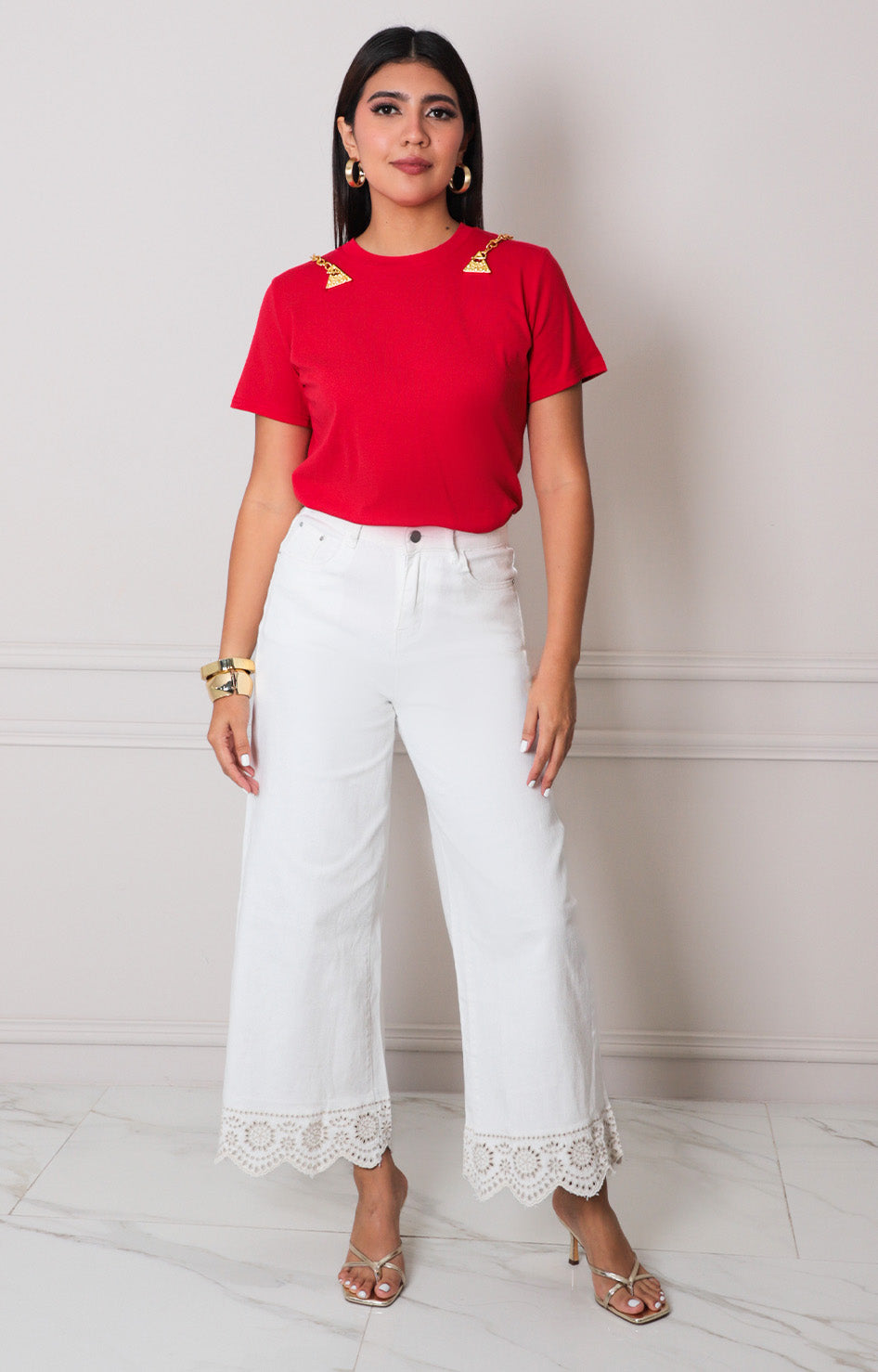 Blusa roja con detalle dorado - BLUSAS REGULAR Boutiquemirel 