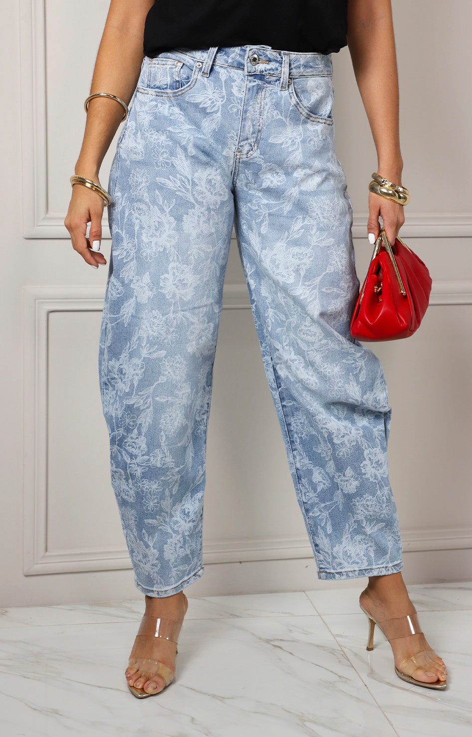 Pantalón de mezclilla estampado corte barrel